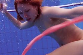Katka Matrosova swimming naked alone in the pool