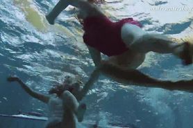 Underwater swimming pool lesbians Lera and Sima Lastova
