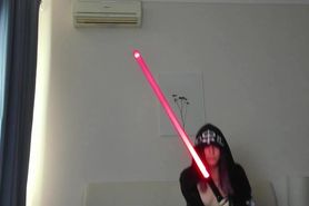 sexy as screw chick playing with a lightsaber