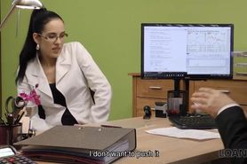 LOAN4K. Elis Dark asks for credit and spreads her legs in the office