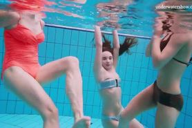 Three hottest girl swim naked in the pool