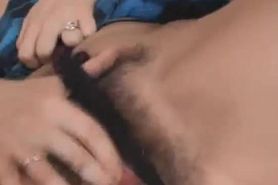Hairy Pussy Babe Fingers Cunt And Sucks Dick