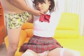 Horny Japanese teen in school uniform sucks dick Uncensored