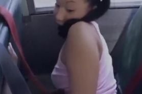 Naughty oriental college girl gives blowjob on the college bus