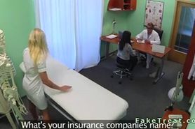Huge boobs patient finger by nurse in fake hospital