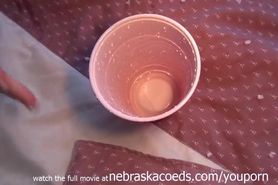 Nerdy Teen Squirting So Much into a Cup, Drinking and Gaping Insane Bizarre