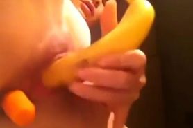 Banana in her Pussy - Carrot in Her Anus