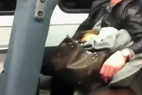 Relaxed girl spreads legs in the train