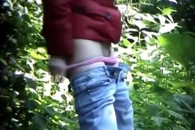 Voyeur pee cam shoots blonde and brunette in the wood