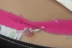 Charming teen girl's thong peeks out