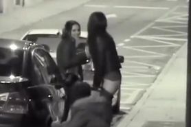 Girls caught peeing in the street sidewalk