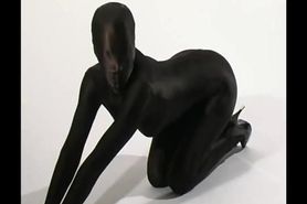 Pornmade in black nylon catsuit (clip)