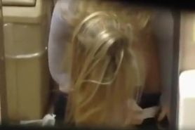 Voyeur films blonde girl peeing