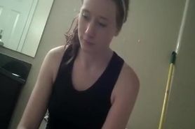 Girl caught in bathroom using the toilet
