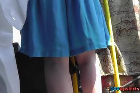 String panty upskirt on a bus
