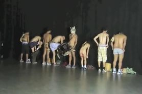 Raunchy guys and sexy chicks strip down on the stage