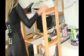 Office girl spreading pussy in lycra