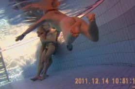 Swimming in sauna pool girls show nude bodies on spy cam