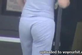 Candid Ass in Gray Cotton Pants