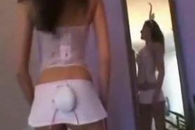 Standing anal with hot bunny gf