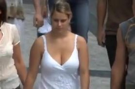 Babes with beautiful big bouncy boobs in public