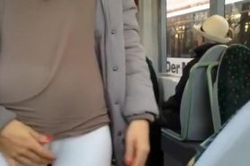 Camel toe and nipples showdown on the bus