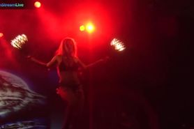 Busty stage performer Dorothy Black going topless and playing with fire