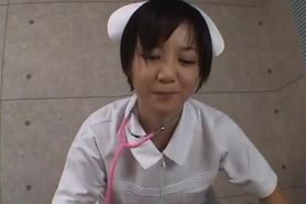 Asian nurse is sucking and titty fucking the dick