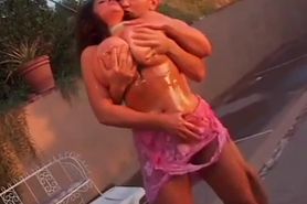 Sex with busty whore on pool