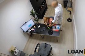 LOAN4K. Chick is desperate and the loan manager decides to fuck her
