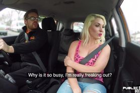 FAKEHUB - Bosomy MILF fucked in car outdoor by driving instructor