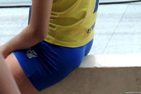 Young girl with tight volleyball shorts