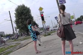 Upskirt spy cam filmed hot ass of the young girl