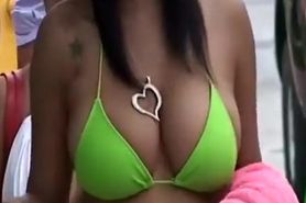 Big boobs jiggling in bikini as she moves