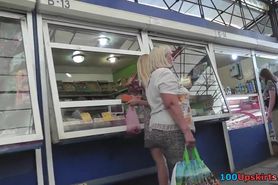 Public upskirt with hot blonde filmed in the market