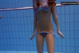 Swimming pool threesome horny babes