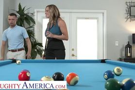 Naughty America - Hot blonde Milf Kenzi Foxx hustle's the pool table cleaner into fucking her wet pu