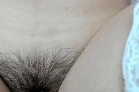 European Blonde plays with hairy pussy using magic wand