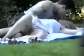 Fingering his cute blonde gf in the park