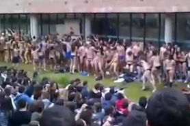Naked students dancing to the music