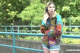 Teen Starts Fingering in the Park While Listening to Music
