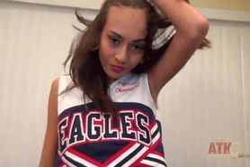 Cute cheerleader outfit on sexy girl Janice Griffith toying pussy masturbation orgasm