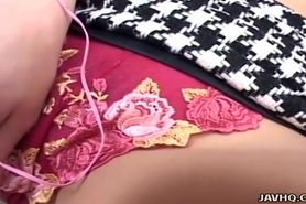 Asian kinky bitch is pinching on her nipples as she cums