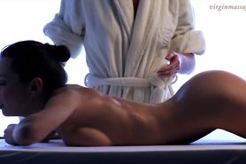 Virgin young girl Vika on hymen showing massage