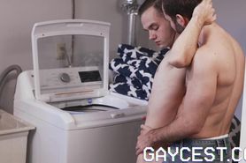 GAYCEST - Hairy handsome dad breeds his twonk in laundry room