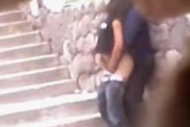 Teen couple had sex on the stairs