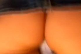 Woman in jeans mini skirt great ass upskirt