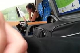 Slowly stroking his cock on the public bus