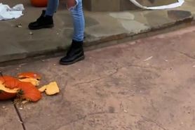 Pumpkin Smashing With Blonde Big Boobs Kenzie Taylor For Halloween Trick Or Treat