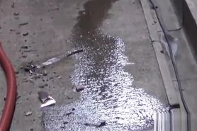 Asian babes piss in alley